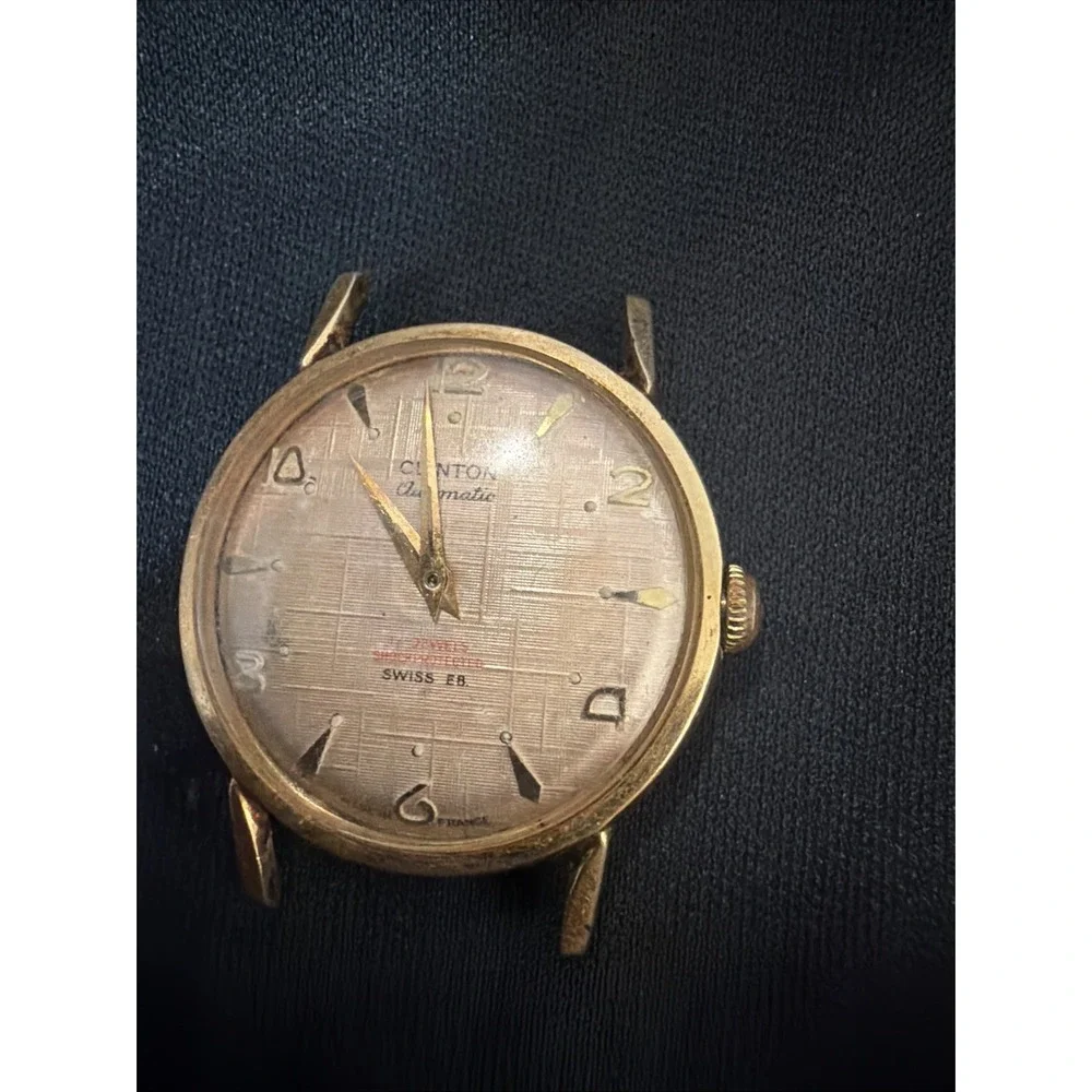 Vintage Clintonmatic 17J Automatic Men's Watch Linen Dial Swiss EB Parts/Repair